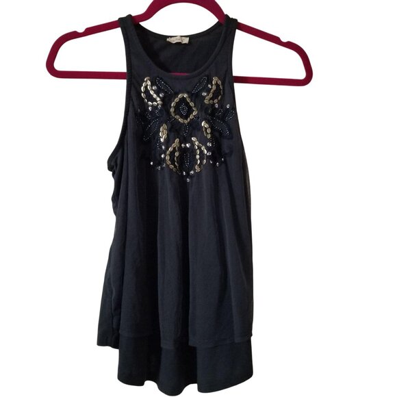Sequin Embellished Black Tank Top By Hollister XS Womens Polyester Blend - Picture 1 of 3